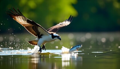 Obraz premium River fish are caught by a large eagle.