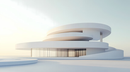 Fototapeta premium White circular building. geometric graphic design. Futuristic. Illustration