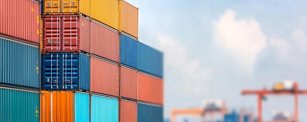 Fototapeta premium Cargo containers on port, stacked and organized, global trade