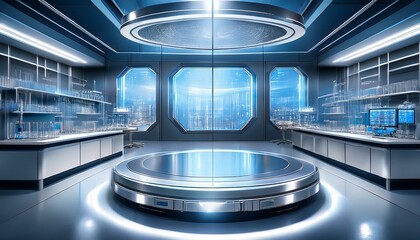 Futuristic lab with a rotating platform.