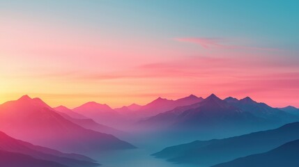 Fototapeta premium Colorful sunrise over misty mountain range