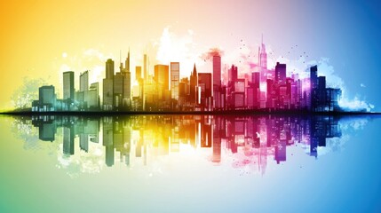 Obraz premium Abstract Cityscape Silhouette with Colorful Gradient Background