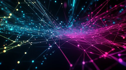 Obraz premium Dynamic abstract digital art depicting vibrant blue and pink lines interconnected in a network formation against a dark backdrop