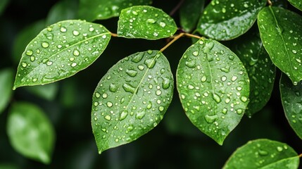 Dew Drops on Green Leaves
