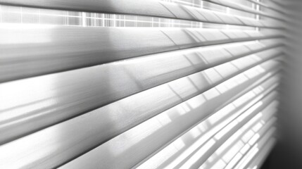 Obraz premium Sheer blinds in light grey, fully extended on white background, highlighting soft light diffusion and privacy.