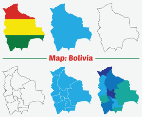 Bolivia Map with editable Regions and Map of Bolivia. High detailed orange vector map with Borders.