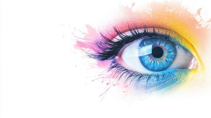 Close-up of an eye with vibrant makeup, colorful and artistic, capturing beauty, expression, and creative detail