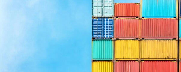 Fototapeta premium Freight ship with stacked containers, international logistics