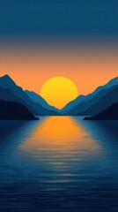 Sunset over mountains and calm water