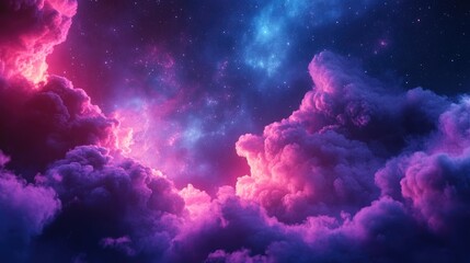 Fototapeta premium 3D Rendering of Colorful Nebula in Deep Space, Galaxy with Stars and Cosmic Dust Illuminated, Pink, Purple, and Blue Light