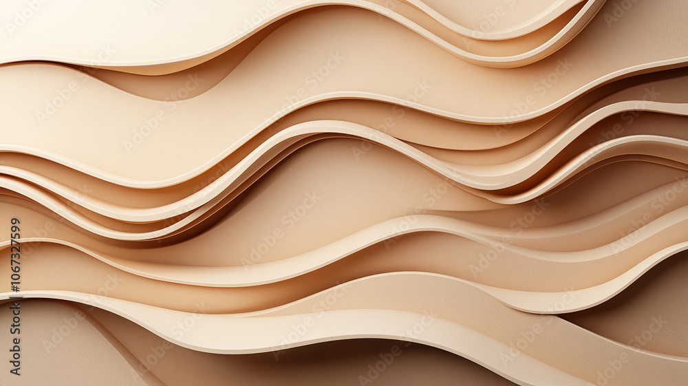 Poster Abstract background with flowing organic shapes in beige tones, creating soothing and elegant visual effect. layered curves add depth and movement to composition