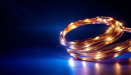 Glowing Copper Wire Lights on Blue Background