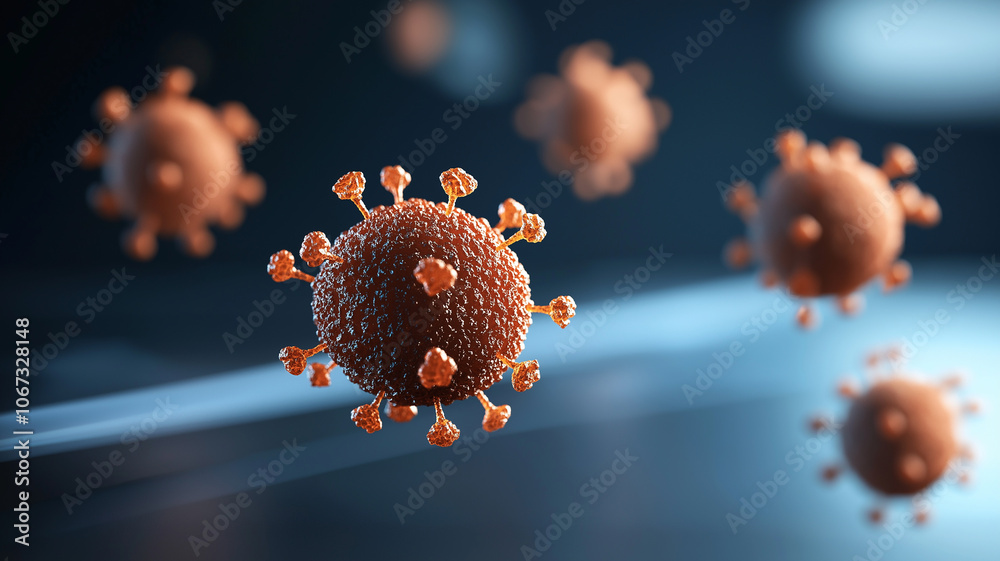 Aufkleber Detailed pathogen clusters float in high resolution digital illustration, showcasing intricate structure of viruses. image highlights complexity and beauty of microscopic organisms
