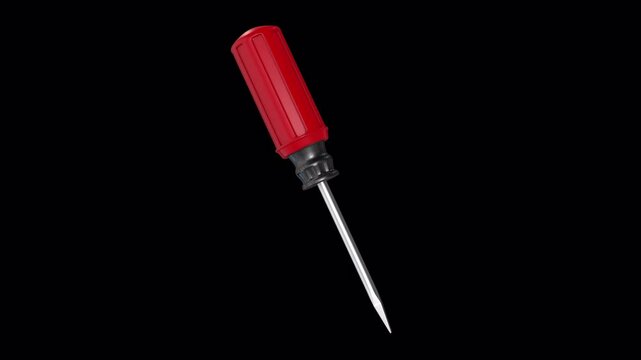 Red Handle Screwdriver Rotating on a Transparent Background. Seamless Loop. 4K