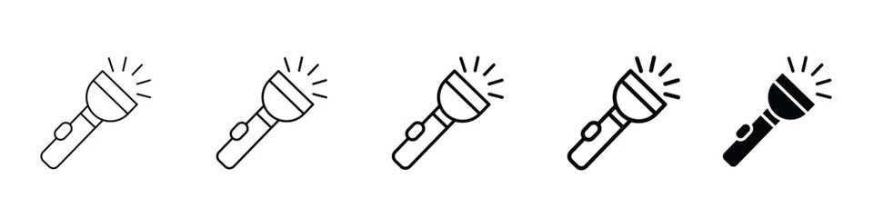 Set 5 torch light icons 1 unexpanded vector 1 silhouette, Torch light, Spotlight filled, flash light & outline vector icon sign symbol