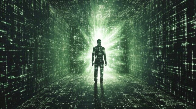 matrix code programming green person simulation 