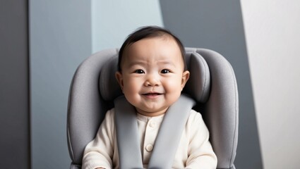 Happy Baby in Car Seat with Gentle Smile