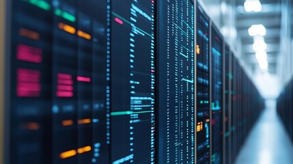 Supply chain software on screen, data visualization, organized logistics