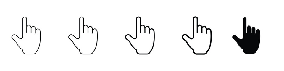 Set 5 hand pointer icons 1 unexpanded vector 1 silhouette, Hand pointer icons, cursor arrow, clicking finger, and mouse click icon, vector illustration