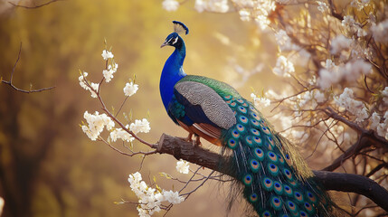 A peacock in a background with flowers. © Narayana