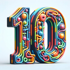 3d colorful neon number 10 isolated