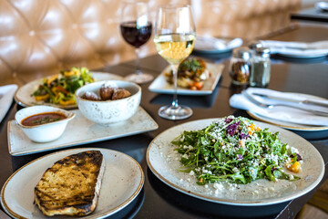 Salad with bread and wine