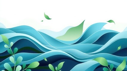 A serene abstract design featuring flowing waves and soft hues of green and blue, evoking a sense of tranquility and nature