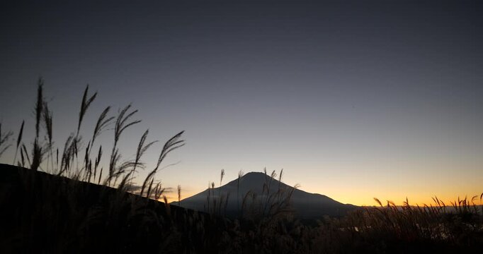 Mt. Fuji and Lake Yamanaka in the twilight after sunset in Japan 001. 20mm Lens, C4K, 4096 x 2160, H.264, 10bit, 29.97fps, Movie.