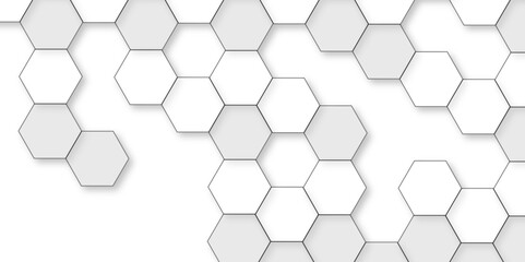Abstract white background with hexagon and hexagonal background. Luxury white pattern with hexagons. abstract 3d hexagonal background with shadow. 3D futuristic abstract honeycomb mosaic background.