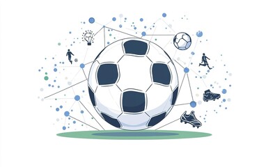 A creative illustration of a soccer ball amidst various soccer elements, representing the sport's dynamic nature and connectedness