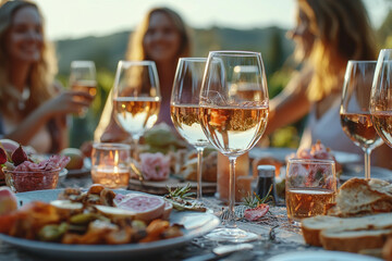 Fototapeta premium Outdoor summer gathering with friends enjoying food and drinks