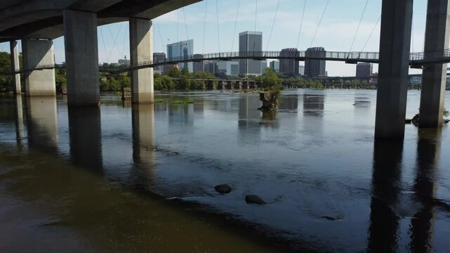 Suspension Bridge drone footage downtown Richmond VA