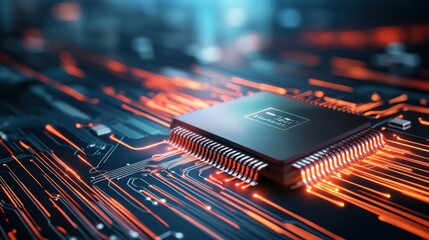 Close-Up of a Sleek Microchip on a Vibrant Background