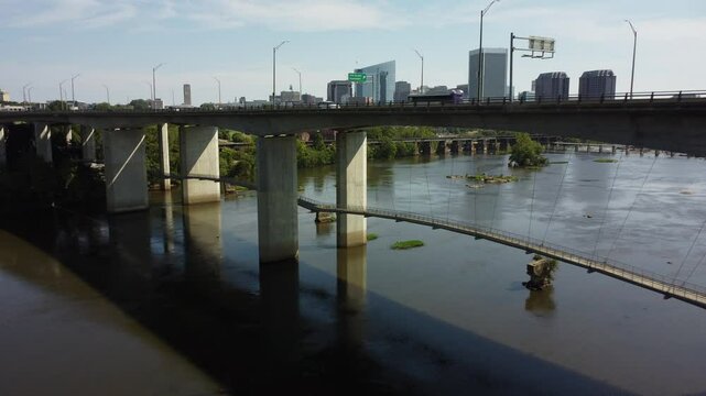 Suspension Bridge drone footage downtown Richmond VA
