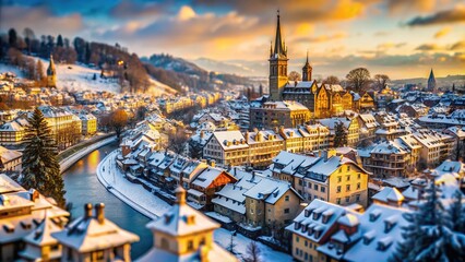 Obraz premium A tilt-shifted winter day in Bern, Switzerland, 2023.