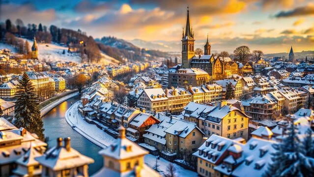 A tilt-shifted winter day in Bern, Switzerland, 2023.