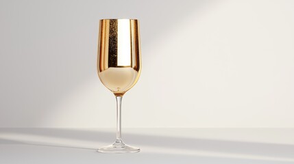 A modern glass with a golden rim sits elegantly on a white surface, illuminated by soft light, creating a stylish and sophisticated atmosphere.