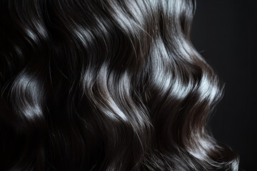 Fototapeta premium Captivating Close-Up of Dark Brown Wavy Hair Glistening Under Soft Studio Lighting