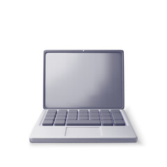 3D cartoon laptop computer isolated. Render notebook LCD display mock up with blank screen. Mobile computer device icon. Technology concept. 3D rendering. Minimal vector illustration