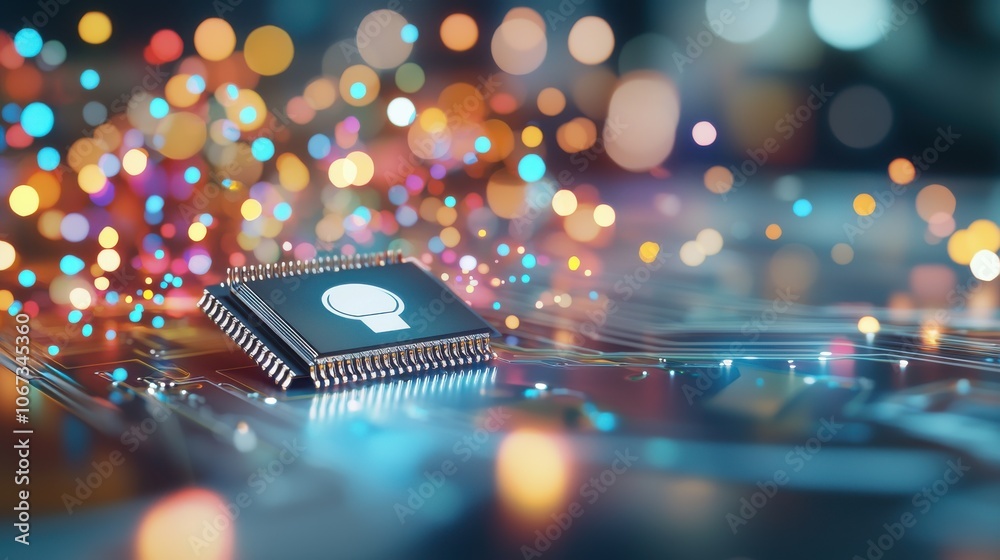 Poster macro view of ai symbol on microchip with burst effect