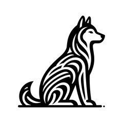 Obraz premium husky dog ​​sitting side view tribal art style engraved vintage design vector
