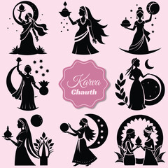 Karva chauth silhouette vector art image