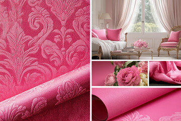 A Vibrant Hot Pink Wallpaper Collage Bringing Elegance and Warmth to Any Cozy Room Setting