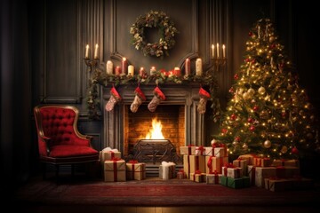 Fototapeta premium Fireplace christmas tree christmas tree.