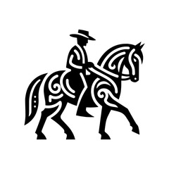 cowboy riding horse side view tribal art style engraved vintage design vector