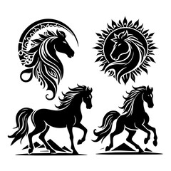 Silhouette of Horses Vector Art illustration with a white background