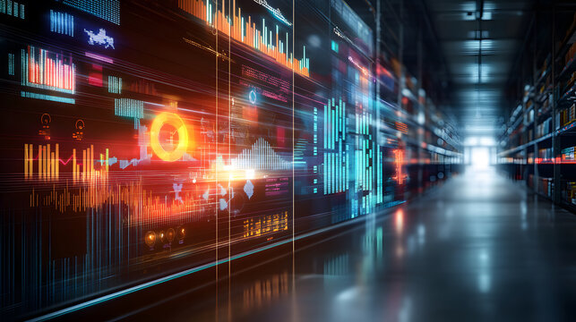 Inventory tracking process with graphs and data visualization in warehouse