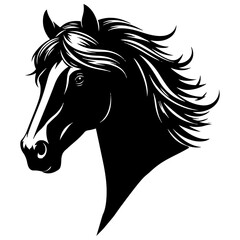 Silhouette of  a Horse head Vector Art illustration with a white background