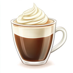 A cup of coffee with cream swirls, isolated on a white background, emphasizing its smooth and aromatic appeal