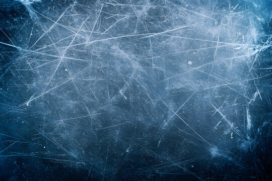 Ice background with marks from skating and hockey. blue texture